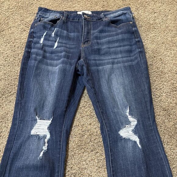 Kancan Estilo High Rise Ripped Ankle Skinny Jeans Women's Size XL Dark Blue Wash - Picture 3 of 11